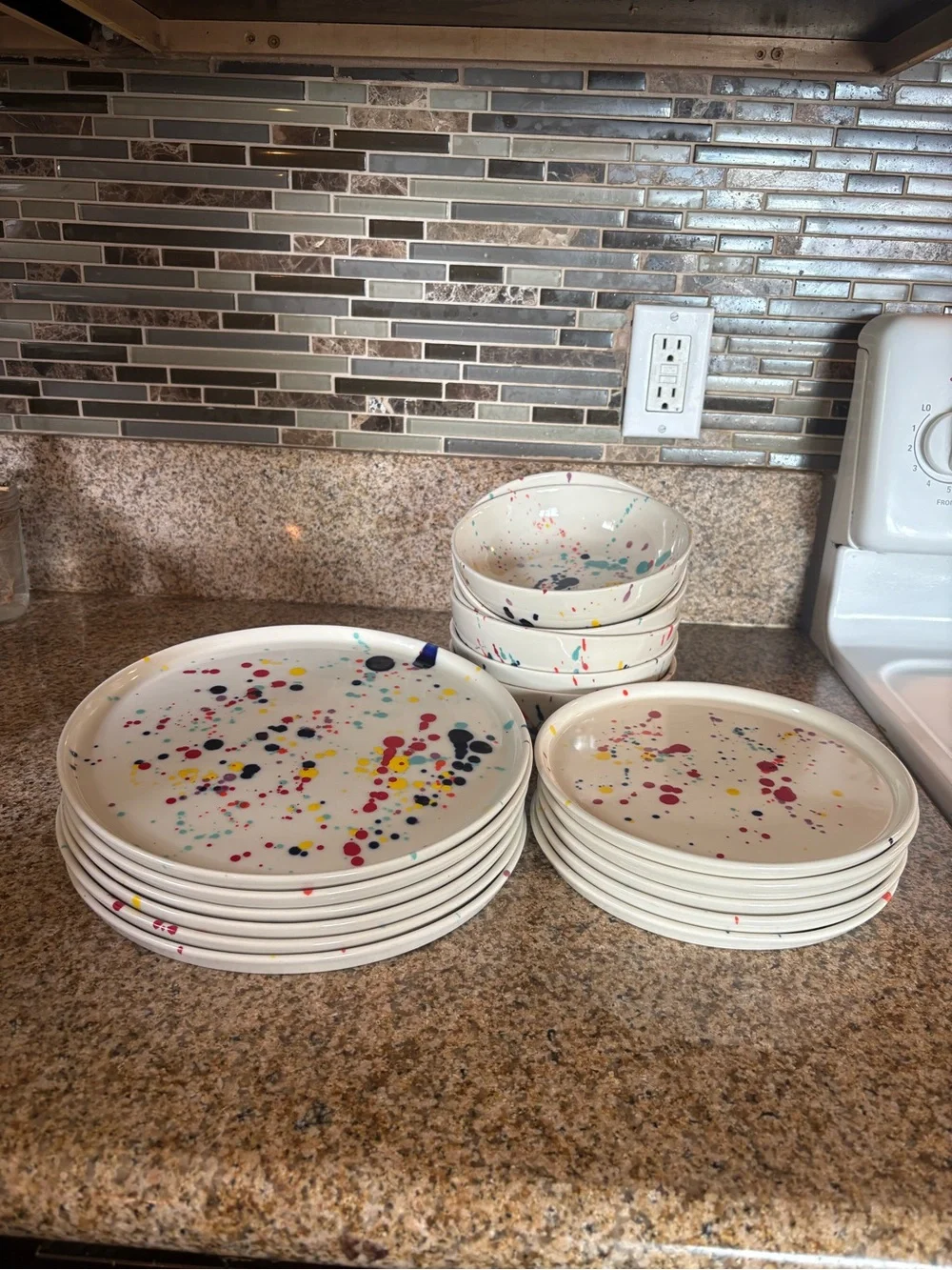White Splatter / Confetti Ceramic Dinnerware Set for 6